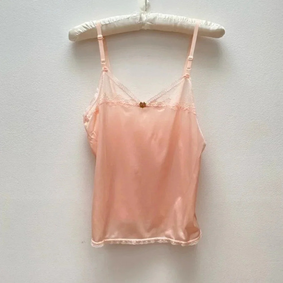 Vintage - NWT Pastel Peach Lace Trimmed Tank Top Fairycore Mermaidcore - Picture 5 of 10